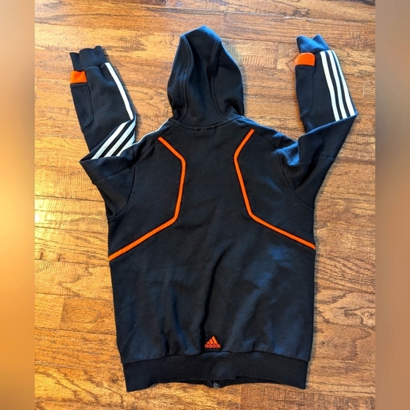 Adidas black 3 stripe predator zip track jacket with hood. NWOT Youth size L - Picture 2 of 4